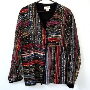 Soul Mates Vintage Jacket XL Patchwork Rayon Striped Art to Wear Artisan Boho